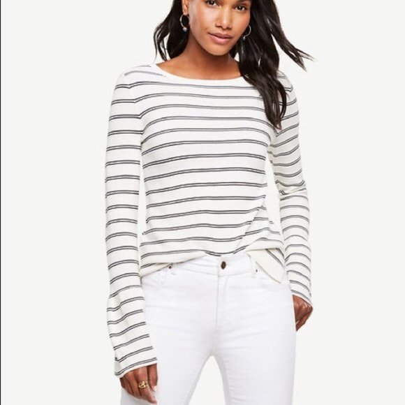 Ann Taylor White and Black Striped Sweater - Picture 1 of 12